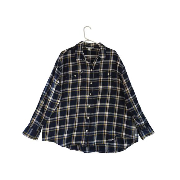 Old Navy The Boyfriend Shirt Blue/Yellow/White Flannel Size XL - Picture 1 of 8